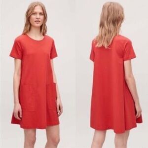 NWOT COS orange cotton  a line mini dress, size S